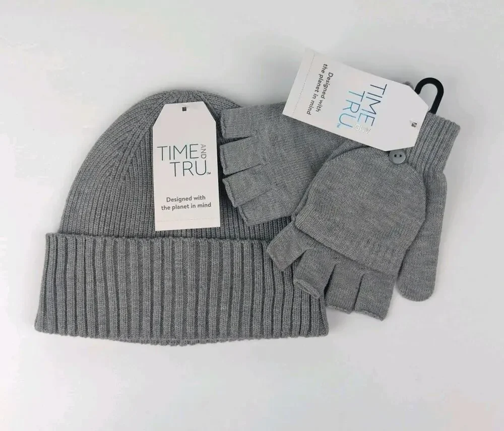 Time and Tru Women's Coordinate Beanie And Gloves, One Size Fits Most, Grey